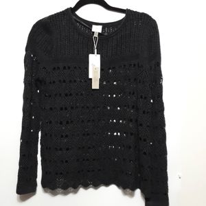 Cupio Women's M Heather Charcoal Gray Crochets  Semi-Sheer Sweater